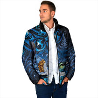 Aotearoa Matariki Padded Jacket Maori Tribal with Silver Fern and Tui Bird Galaxy Style - Polynesian Pride