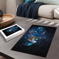 Aotearoa Matariki Puzzle Maori Tribal with Silver Fern and Tui Bird Galaxy Style - Polynesian Pride