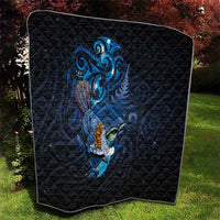 Aotearoa Matariki Quilt Maori Tribal with Silver Fern and Tui Bird Galaxy Style - Polynesian Pride