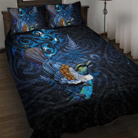 Aotearoa Matariki Quilt Bed Set Maori Tribal with Silver Fern and Tui Bird Galaxy Style - Polynesian Pride
