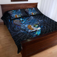 Aotearoa Matariki Quilt Bed Set Maori Tribal with Silver Fern and Tui Bird Galaxy Style - Polynesian Pride