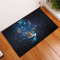 Aotearoa Matariki Rubber Doormat Maori Tribal with Silver Fern and Tui Bird Galaxy Style - Polynesian Pride