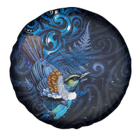 Aotearoa Matariki Spare Tire Cover Maori Tribal with Silver Fern and Tui Bird Galaxy Style - Polynesian Pride
