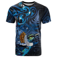 Aotearoa Matariki T Shirt Maori Tribal with Silver Fern and Tui Bird Galaxy Style - Polynesian Pride