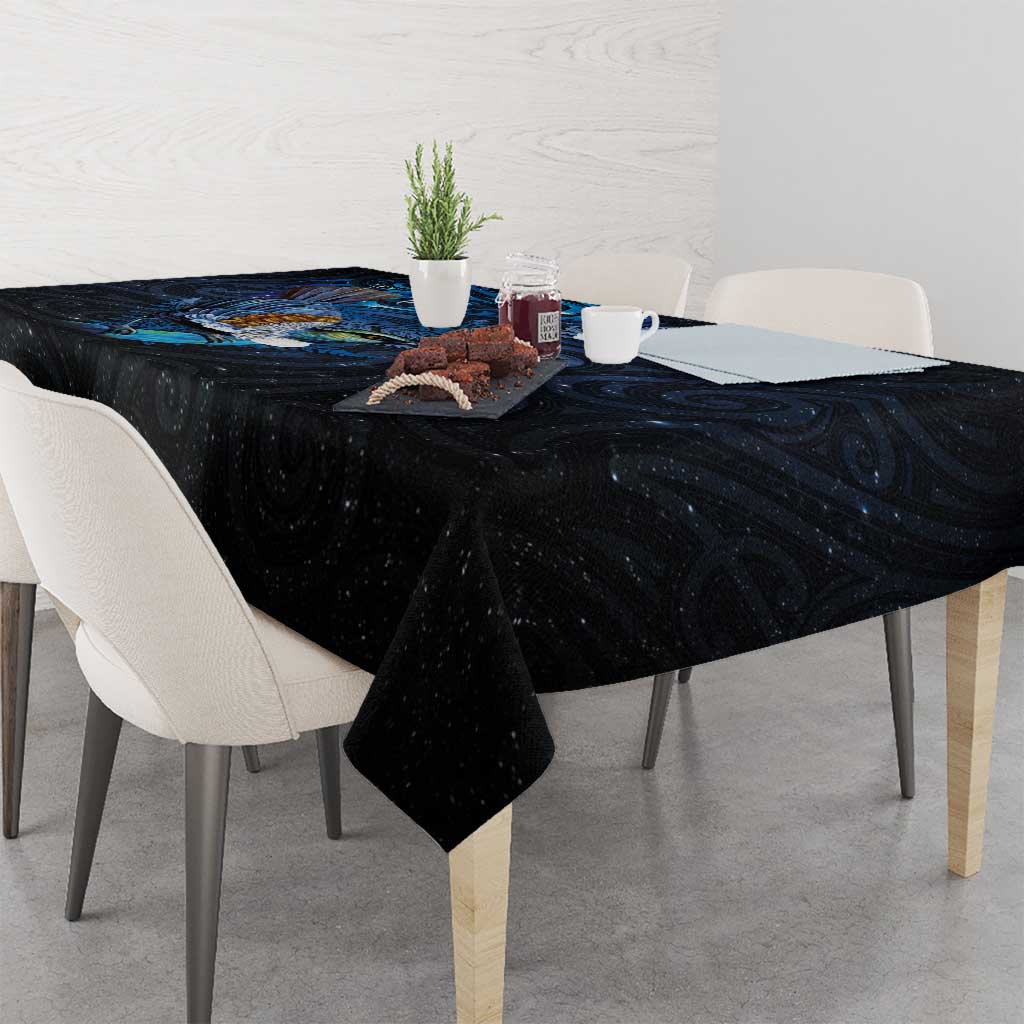 Aotearoa Matariki Tablecloth Maori Tribal with Silver Fern and Tui Bird Galaxy Style - Polynesian Pride