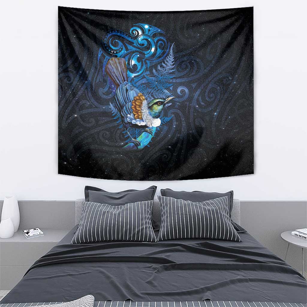 Aotearoa Matariki Tapestry Maori Tribal with Silver Fern and Tui Bird Galaxy Style - Polynesian Pride