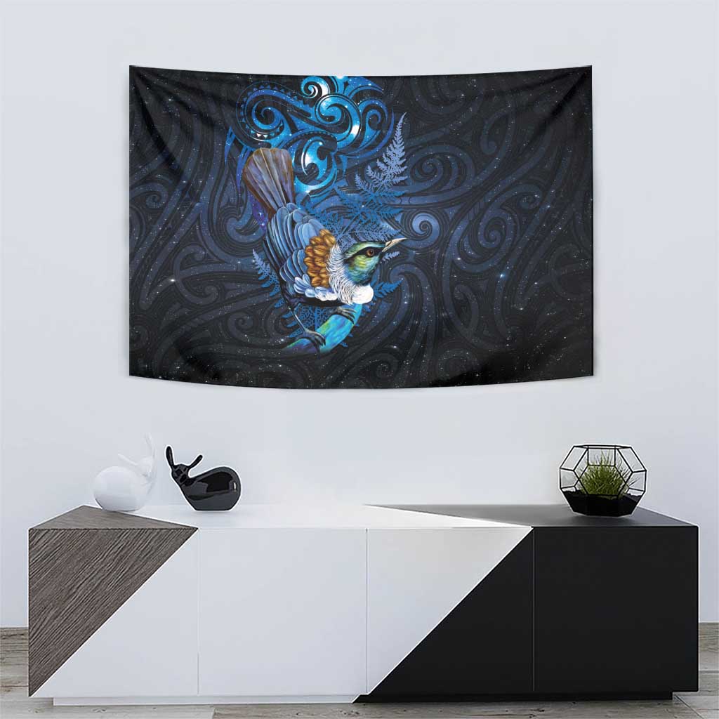 Aotearoa Matariki Tapestry Maori Tribal with Silver Fern and Tui Bird Galaxy Style - Polynesian Pride