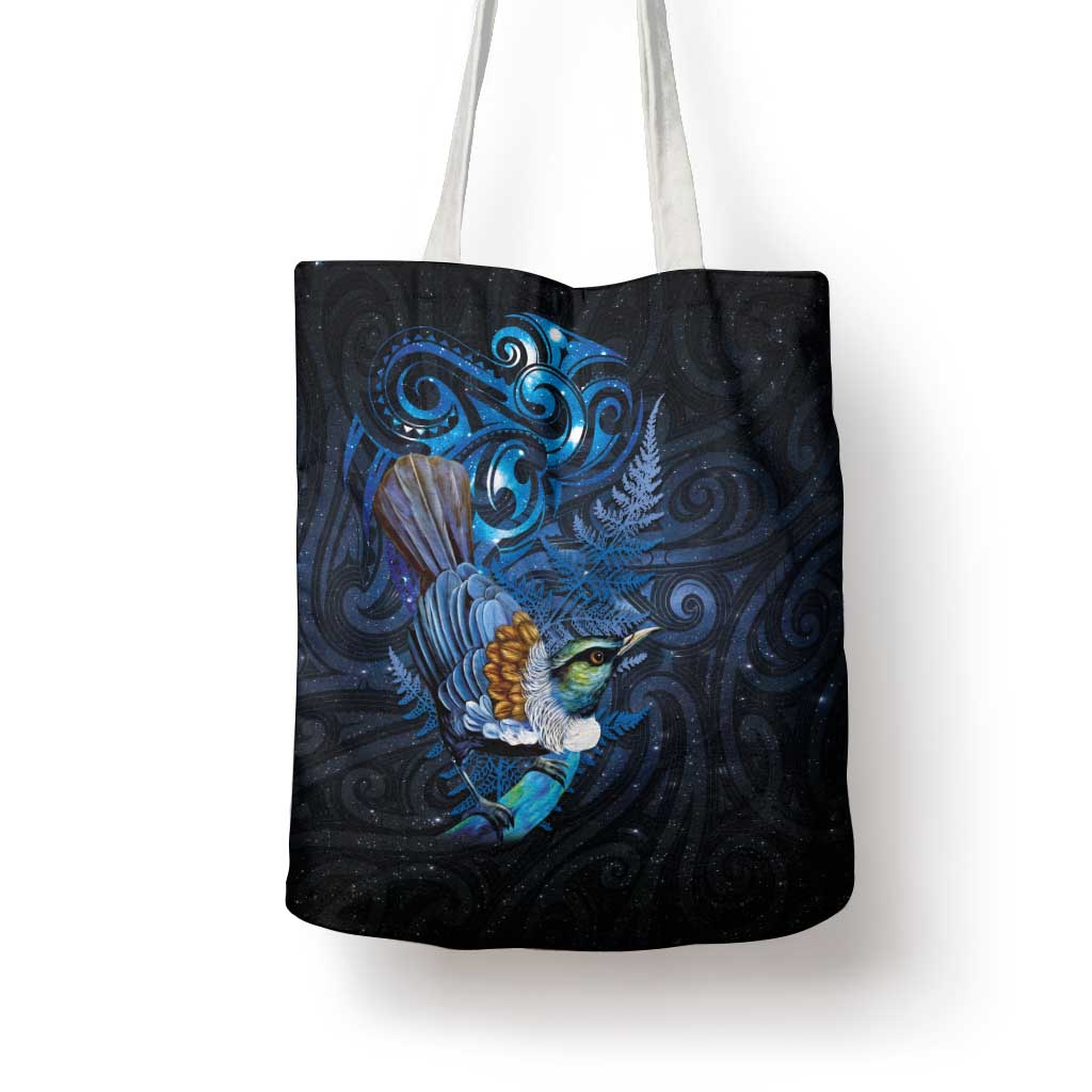 Aotearoa Matariki Tote Bag Maori Tribal with Silver Fern and Tui Bird Galaxy Style - Polynesian Pride