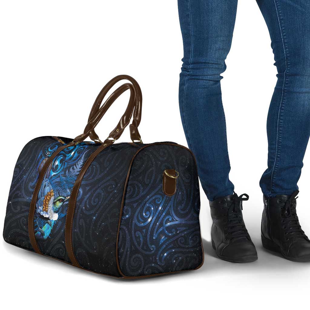 Aotearoa Matariki Travel Bag Maori Tribal with Silver Fern and Tui Bird Galaxy Style - Polynesian Pride