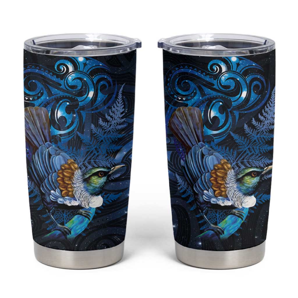 Aotearoa Matariki Tumbler Cup Maori Tribal with Silver Fern and Tui Bird Galaxy Style - Polynesian Pride
