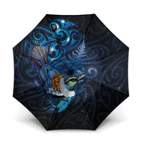 Aotearoa Matariki Umbrella Maori Tribal with Silver Fern and Tui Bird Galaxy Style - Polynesian Pride