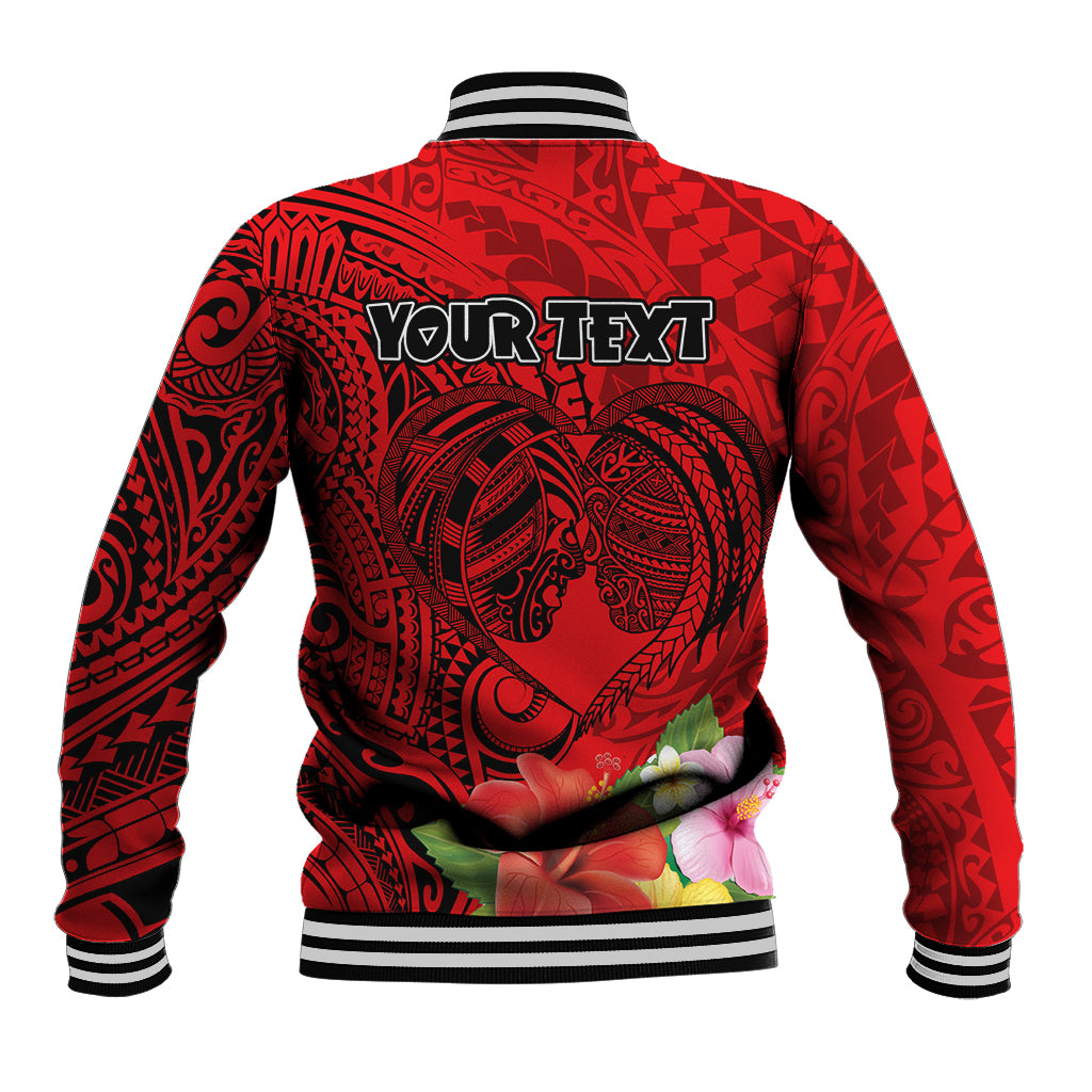 Personalised Hawaii Valentine Day Baseball Jacket Couple Love Heart mix Hibiscus and Polynesian Tattoo LT03 - Polynesian Pride