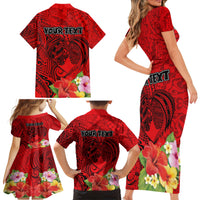 Personalised Hawaii Valentine Day Family Matching Short Sleeve Bodycon Dress and Hawaiian Shirt Couple Love Heart mix Hibiscus and Polynesian Tattoo LT03 - Polynesian Pride