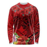 Personalised Hawaii Valentine Day Long Sleeve Shirt Couple Love Heart mix Hibiscus and Polynesian Tattoo LT03 Unisex Red - Polynesian Pride