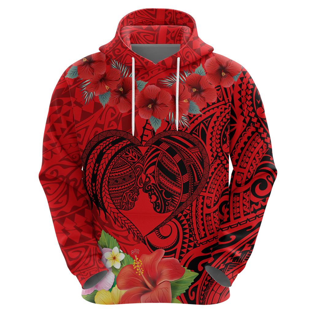 Personalised Hawaii Valentine Day Zip Hoodie Couple Love Heart mix Hibiscus and Polynesian Tattoo LT03 - Polynesian Pride