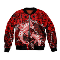 Polynesian Shark Valentine Day Bomber Jacket Hibiscus and Tribal Tattoo Red Style LT03 Unisex Red - Polynesian Pride