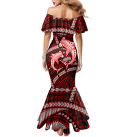Polynesian Shark Valentine Day Family Matching Mermaid Dress and Hawaiian Shirt Hibiscus and Tribal Tattoo Red Style LT03 - Polynesian Pride