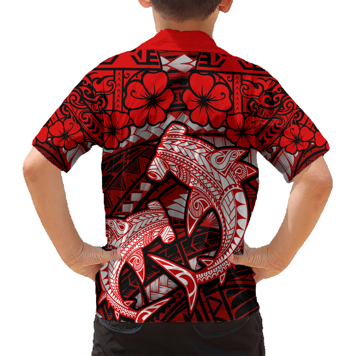 Polynesian Shark Valentine Day Hawaiian Shirt Hibiscus and Tribal Tattoo Red Style LT03 - Polynesian Pride