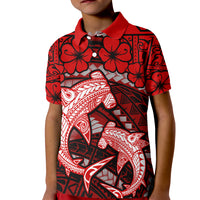 Polynesian Shark Valentine Day Kid Polo Shirt Hibiscus and Tribal Tattoo Red Style LT03 Kid Red - Polynesian Pride