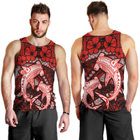 Polynesian Shark Valentine Day Men Tank Top Hibiscus and Tribal Tattoo Red Style LT03 - Polynesian Pride