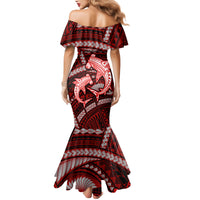 Polynesian Shark Valentine Day Mermaid Dress Hibiscus and Tribal Tattoo Red Style LT03 - Polynesian Pride