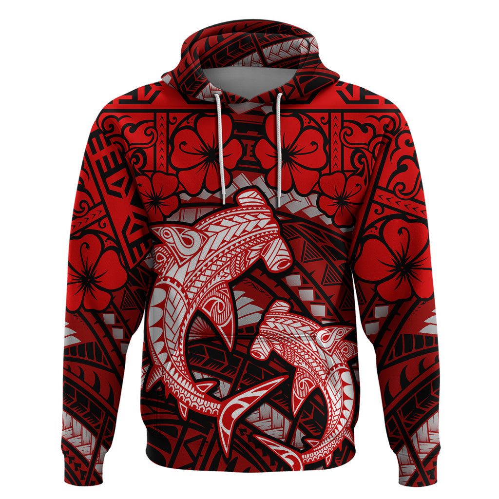 Polynesian Shark Valentine Day Zip Hoodie Hibiscus and Tribal Tattoo Red Style LT03 Pullover Hoodie Red - Polynesian Pride