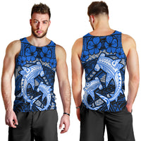 Polynesian Shark Valentine Day Men Tank Top Hibiscus and Tribal Tattoo Blue Style LT03 - Polynesian Pride