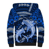Polynesian Shark Valentine Day Sherpa Hoodie Hibiscus and Tribal Tattoo Blue Style LT03 - Polynesian Pride