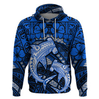 Polynesian Shark Valentine Day Zip Hoodie Hibiscus and Tribal Tattoo Blue Style LT03 Pullover Hoodie Blue - Polynesian Pride
