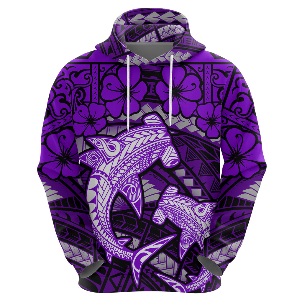 Polynesian Shark Valentine Day Hoodie Hibiscus and Tribal Tattoo Purple Style LT03 - Polynesian Pride