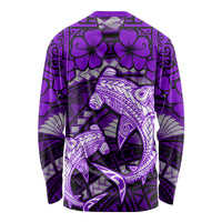 Polynesian Shark Valentine Day Long Sleeve Shirt Hibiscus and Tribal Tattoo Purple Style LT03 - Polynesian Pride