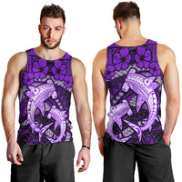 Polynesian Shark Valentine Day Men Tank Top Hibiscus and Tribal Tattoo Purple Style LT03 - Polynesian Pride