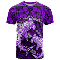 Polynesian Shark Valentine Day T Shirt Hibiscus and Tribal Tattoo Purple Style LT03 Purple - Polynesian Pride