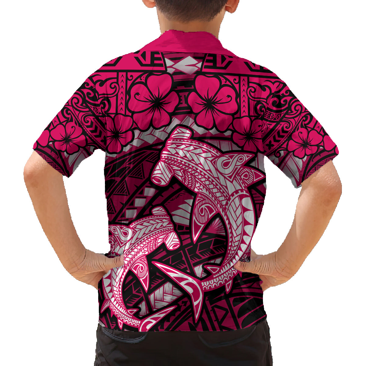 Polynesian Shark Valentine Day Family Matching Summer Maxi Dress and Hawaiian Shirt Hibiscus and Tribal Tattoo Pink Style LT03 - Polynesian Pride