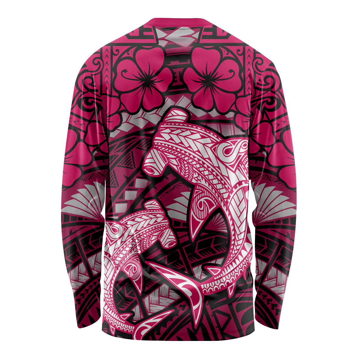 Polynesian Shark Valentine Day Long Sleeve Shirt Hibiscus and Tribal Tattoo Pink Style LT03 - Polynesian Pride