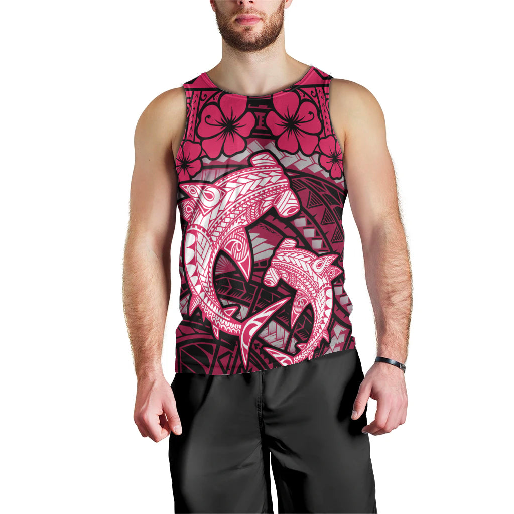 Polynesian Shark Valentine Day Men Tank Top Hibiscus and Tribal Tattoo Pink Style LT03 - Polynesian Pride