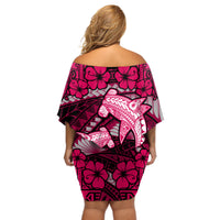 Polynesian Shark Valentine Day Off Shoulder Short Dress Hibiscus and Tribal Tattoo Pink Style LT03 - Polynesian Pride