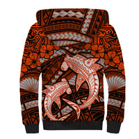 Polynesian Shark Valentine Day Sherpa Hoodie Hibiscus and Tribal Tattoo Orange Style LT03 - Polynesian Pride
