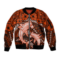 Polynesian Shark Valentine Day Sleeve Zip Bomber Jacket Hibiscus and Tribal Tattoo Orange Style LT03 Unisex Orange - Polynesian Pride