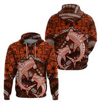 Polynesian Shark Valentine Day Zip Hoodie Hibiscus and Tribal Tattoo Orange Style LT03 - Polynesian Pride