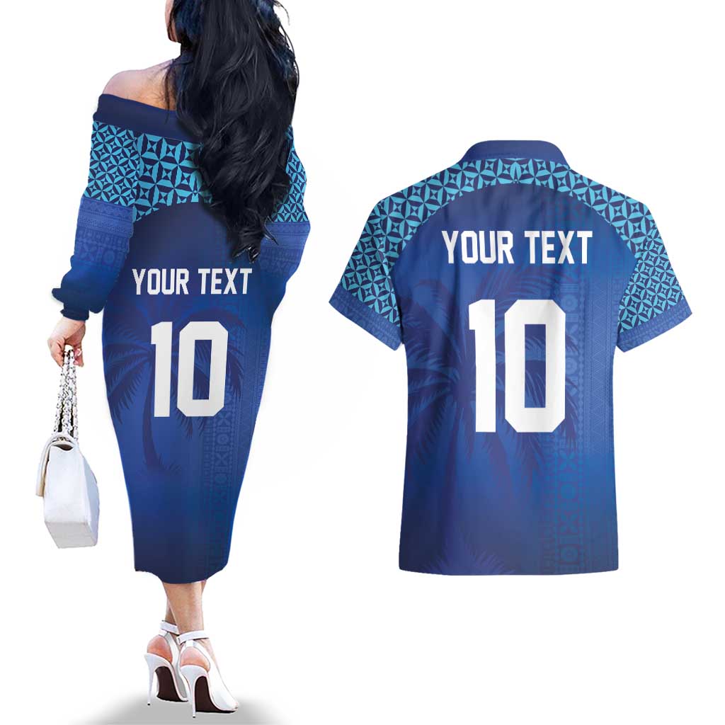 Custom Fiji Football-Towards World Cup 2026 Couples Matching Off The Shoulder Long Sleeve Dress and Hawaiian Shirt