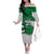 Custom Hawaii Volleyball-Kakau Motif Green Color Family Matching Off The Shoulder Long Sleeve Dress and Hawaiian Shirt