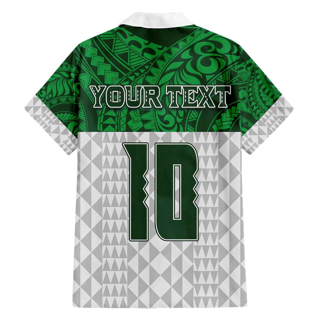 Custom Hawaii Volleyball-Kakau Motif Green Color Family Matching Off Shoulder Maxi Dress and Hawaiian Shirt