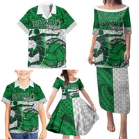 Custom Hawaii Volleyball-Kakau Motif Green Color Family Matching Puletasi and Hawaiian Shirt