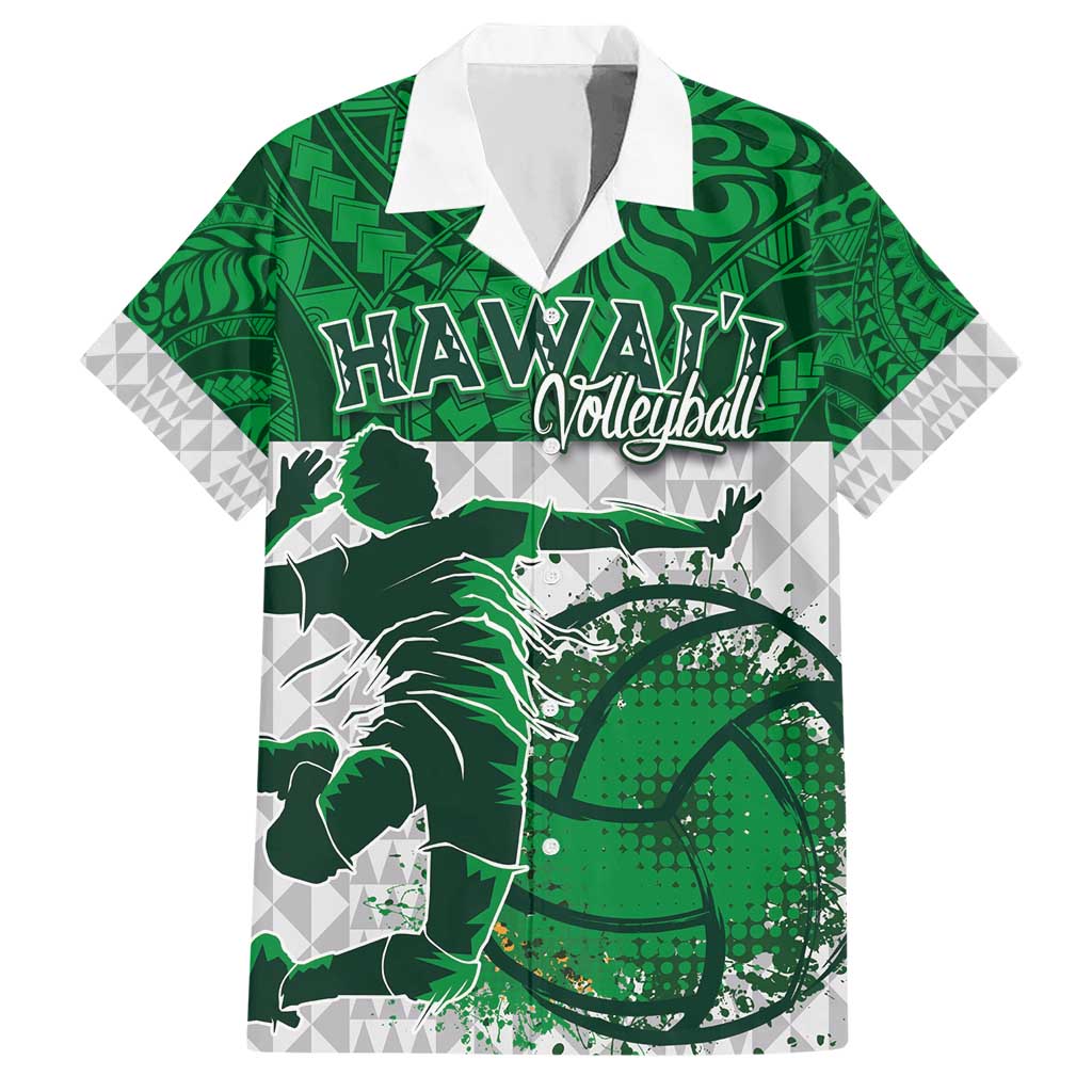 Custom Hawaii Volleyball-Kakau Motif Green Color Hawaiian Shirt