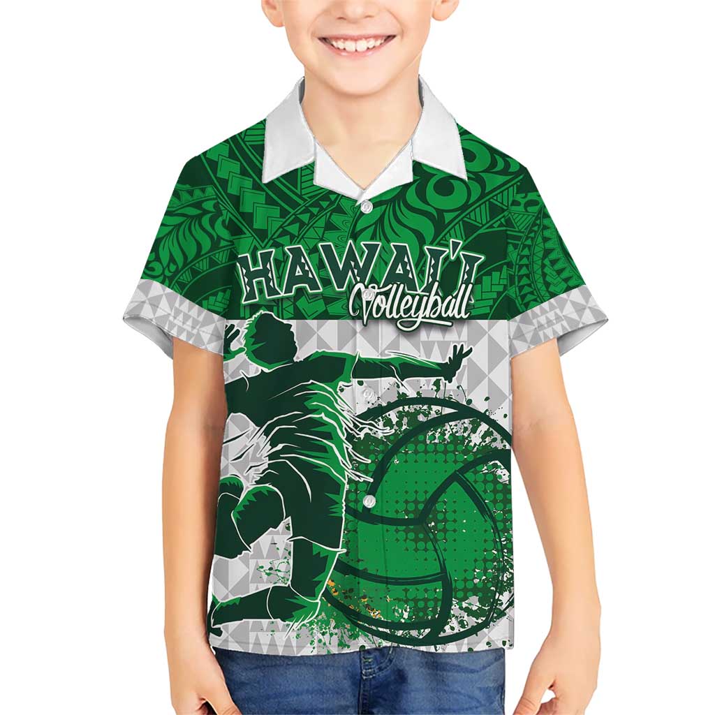 Custom Hawaii Volleyball-Kakau Motif Green Color Kid Hawaiian Shirt