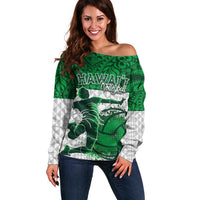 Custom Hawaii Volleyball-Kakau Motif Green Color Off Shoulder Sweater LT03 Women Green - Polynesian Pride
