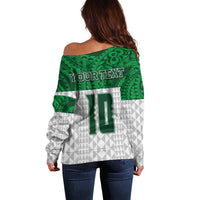 Custom Hawaii Volleyball-Kakau Motif Green Color Off Shoulder Sweater LT03 - Polynesian Pride