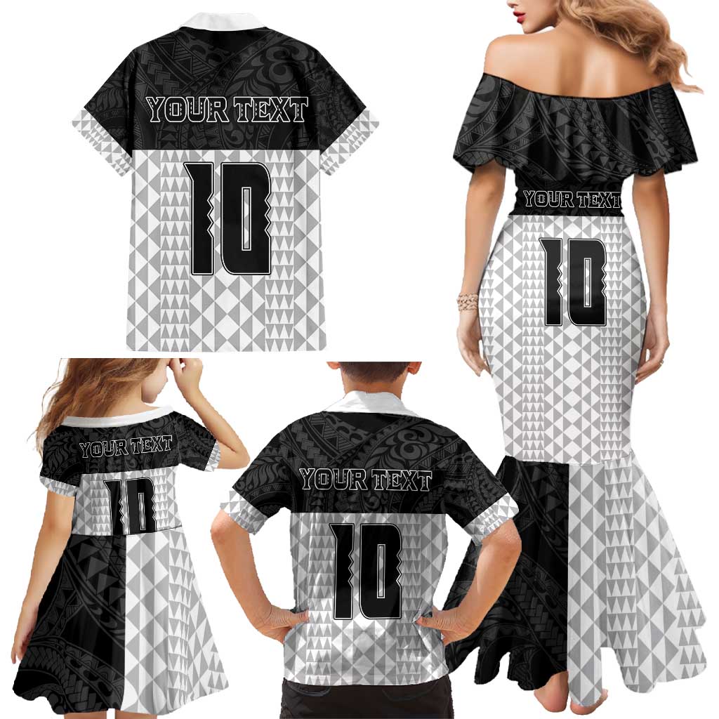 Custom Hawaii Volleyball-Kakau Motif Grayscale Color Family Matching Mermaid Dress and Hawaiian Shirt