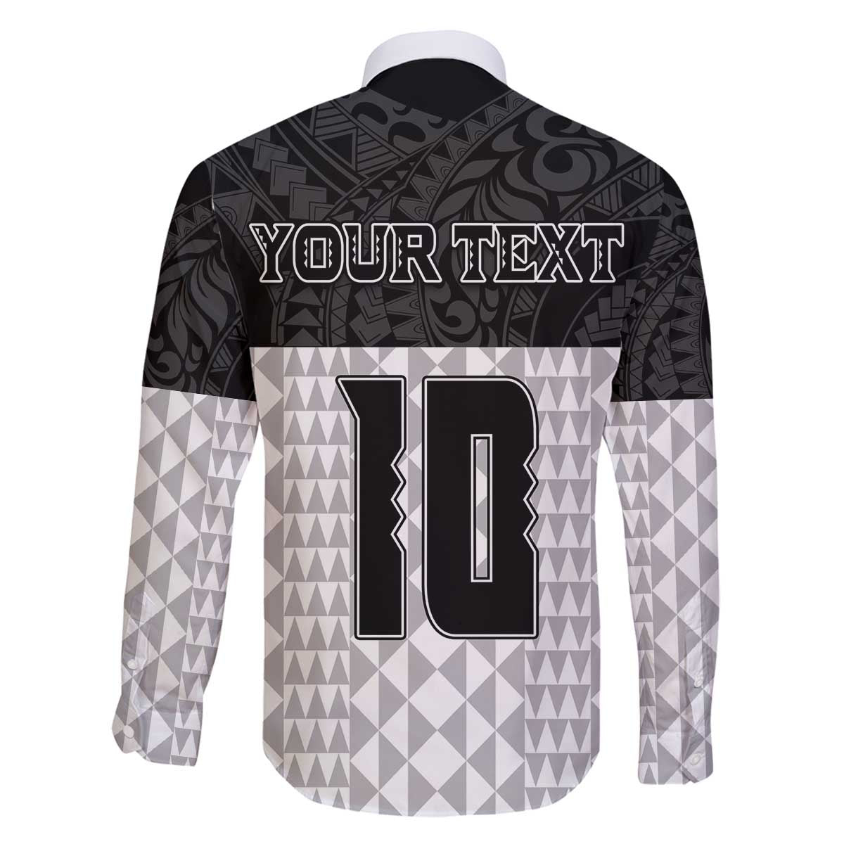 Custom Hawaii Volleyball-Kakau Motif Grayscale Color Family Matching Off The Shoulder Long Sleeve Dress and Hawaiian Shirt